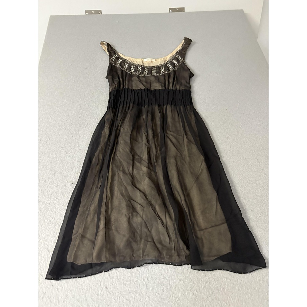 Matty M Dress Womens‎ Medium Black 100% Silk Chiffon Beaded Sleeveless Lined